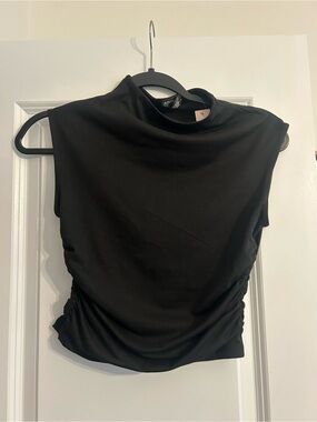 Aqua Black Sleeveless Mock Neck Tank with Side Ruching